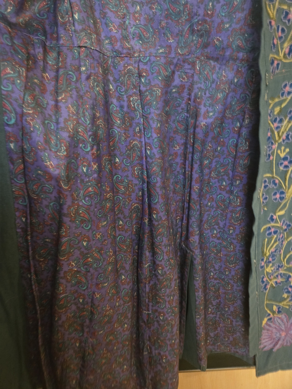 Tracy Reese Teal Trench Coat with Purple Floral Embroidery - Picture 5 of 8